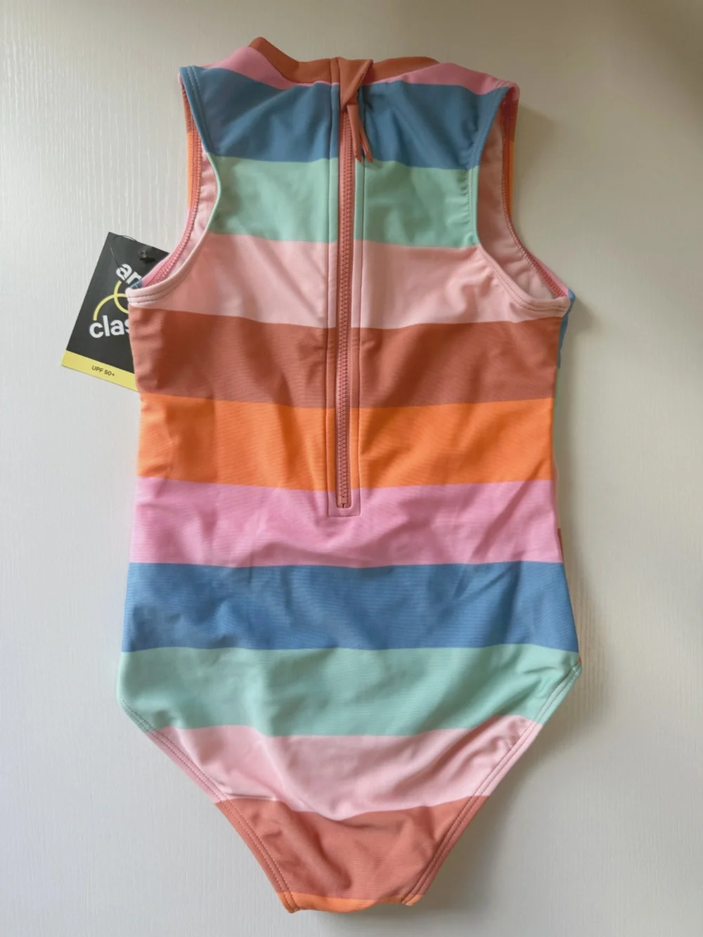 Target Art Class Girls 8 Medium One Piece Swimsuit Zip Back Stripe Retro New NWT